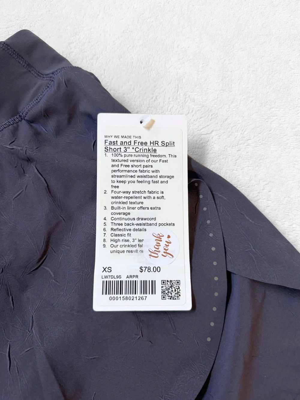 NWT Lululemon Fast and Free HR Split Short 3” Crinkle – Atmospheric Purple – XS